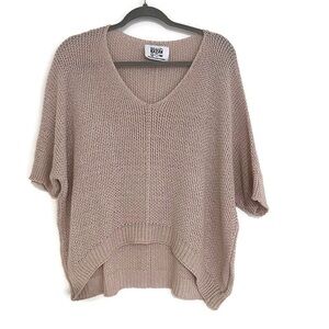 Brand Bazar Chunky Drop Shoulder Cropped Loose Knit O/S Hi-lo Sweater Top Beige